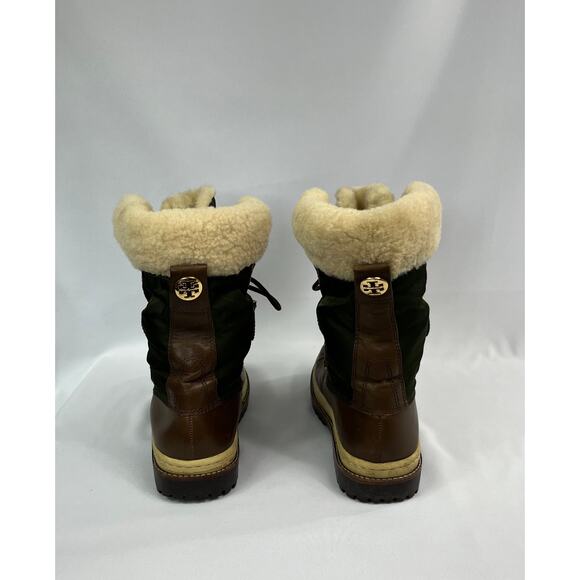 TORY BURCH DUCK NYLON/LEATHER LACE UP BOOTS - Picture 4 of 10